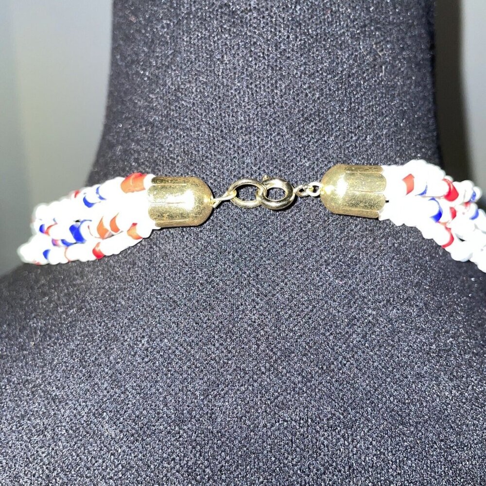 Vintage Red White & Blue Beaded Necklace 6 Strand 25” Long Statement Patriotic - Picture 6 of 10